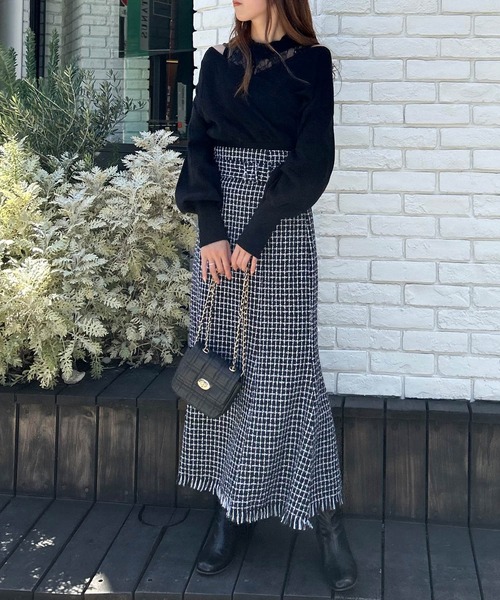 INGNI（イング）の「レースインナーカシュクールニット（ニット/セーター・レディース・アイボリー/ピンク/ブラック・M）」の6枚目の写真