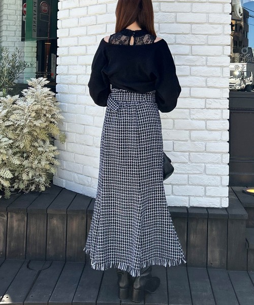 INGNI（イング）の「レースインナーカシュクールニット（ニット/セーター・レディース・アイボリー/ピンク/ブラック・M）」の8枚目の写真