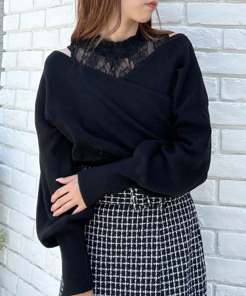 INGNI（イング）の「レースインナーカシュクールニット（ニット/セーター・レディース・アイボリー/ピンク/ブラック・M）」の19枚目の写真