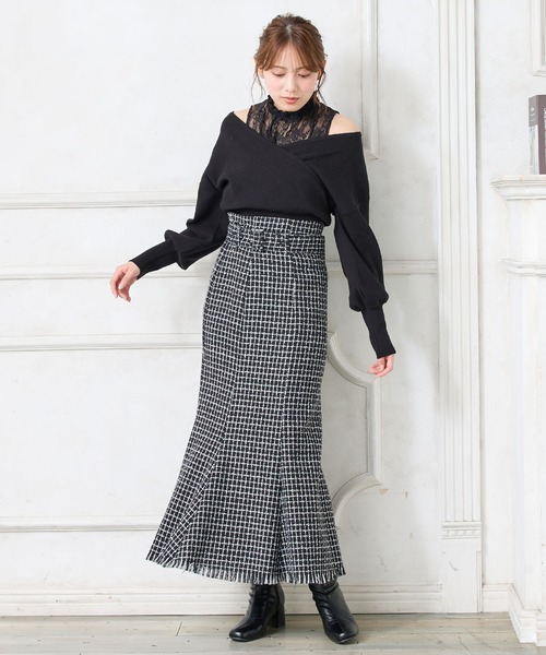 INGNI（イング）の「レースインナーカシュクールニット（ニット/セーター・レディース・アイボリー/ピンク/ブラック・M）」の20枚目の写真