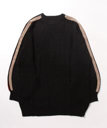 肩畦編みニットラインスリーブオーバープルオーバー