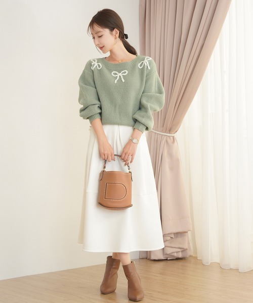 リボンモチーフ パール ニット トップス le reve vaniller（ニット