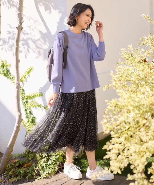 ANY（エニィ）の「【洗濯機可】クルーネックポンチョ（Tシャツ/カットソー・レディース・ライラック系/アイボリー系/グレー系・F）」の5枚目の写真