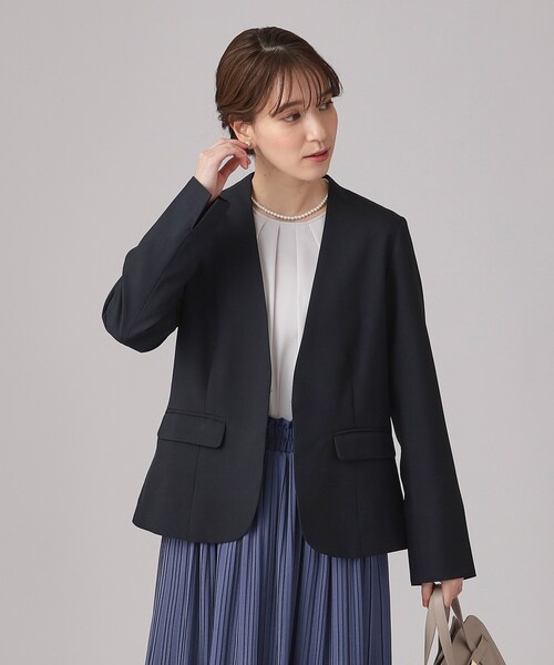 DRESKIP（ドレスキップ）の「◆【洗える/セットアップ可/通勤/セレモニーにも】ツイル カラーレスジャケット（ノーカラージャケット・レディース・ブラック/ベージュ/ネイビー・03/02/04）」の3枚目の写真