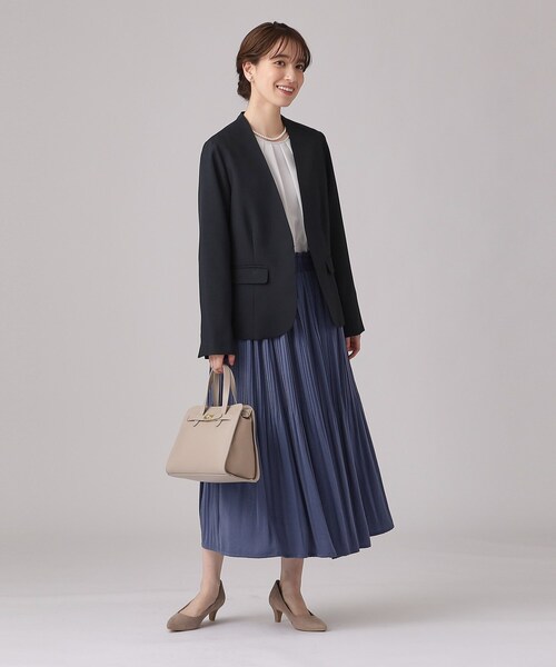 DRESKIP（ドレスキップ）の「◆【洗える/セットアップ可/通勤/セレモニーにも】ツイル カラーレスジャケット（ノーカラージャケット・レディース・ブラック/ベージュ/ネイビー・03/02/04）」の7枚目の写真