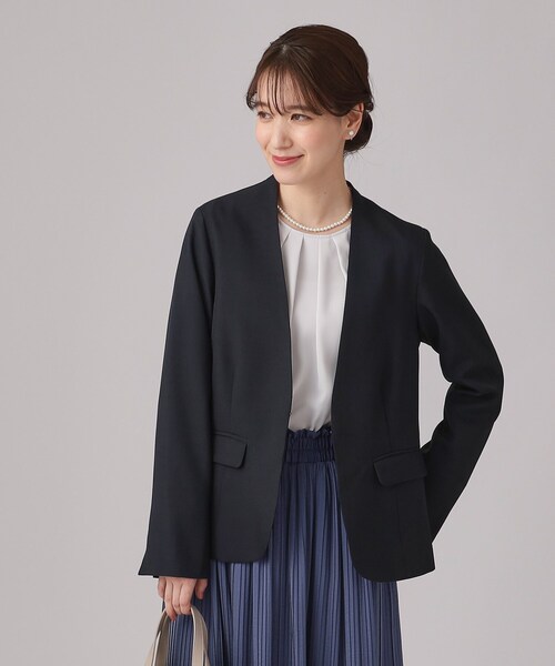 DRESKIP（ドレスキップ）の「◆【洗える/セットアップ可/通勤/セレモニーにも】ツイル カラーレスジャケット（ノーカラージャケット・レディース・ブラック/ベージュ/ネイビー・03/02/04）」の8枚目の写真