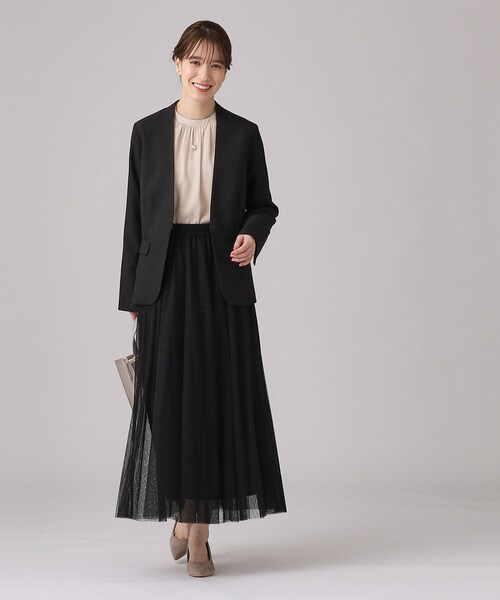 DRESKIP（ドレスキップ）の「◆【洗える/セットアップ可/通勤/セレモニーにも】ツイル カラーレスジャケット（ノーカラージャケット・レディース・ブラック/ベージュ/ネイビー・03/02/04）」の9枚目の写真