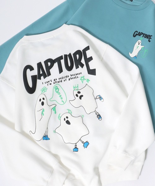 SITRY（シトリー）の「Foam Print Sweat Shirt/ビリヤード ゴースト 発泡プリント 光るプリント オーバーサイズ 裏起毛 スウェット トレーナー（スウェット・メンズ・ブラック/アッシュグレー/グレイッシュブルー/ブルー系その他/スモークピンク/ブラック系その他2/ブラック系その他/ホワイト/ブラウン/ホワイト系その他/ブルー系その他2/ホワイト系その他2/ブラック系その他3・M/L）」の3枚目の写真