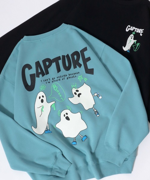 SITRY（シトリー）の「Foam Print Sweat Shirt/ビリヤード ゴースト 発泡プリント 光るプリント オーバーサイズ 裏起毛 スウェット トレーナー（スウェット・メンズ・ブラック/アッシュグレー/グレイッシュブルー/ブルー系その他/スモークピンク/ブラック系その他2/ブラック系その他/ホワイト/ブラウン/ホワイト系その他/ブルー系その他2/ホワイト系その他2/ブラック系その他3・M/L）」の10枚目の写真