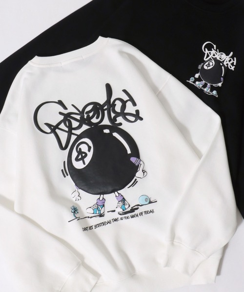 SITRY（シトリー）の「Foam Print Sweat Shirt/ビリヤード ゴースト 発泡プリント 光るプリント オーバーサイズ 裏起毛 スウェット トレーナー（スウェット・メンズ・ブラック/アッシュグレー/グレイッシュブルー/ブルー系その他/スモークピンク/ブラック系その他2/ブラック系その他/ホワイト/ブラウン/ホワイト系その他/ブルー系その他2/ホワイト系その他2/ブラック系その他3・M/L）」の4枚目の写真