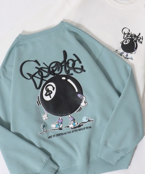 SITRY（シトリー）の「Foam Print Sweat Shirt/ビリヤード ゴースト 発泡プリント 光るプリント オーバーサイズ 裏起毛 スウェット トレーナー（スウェット・メンズ・ブラック/アッシュグレー/グレイッシュブルー/ブルー系その他/スモークピンク/ブラック系その他2/ブラック系その他/ホワイト/ブラウン/ホワイト系その他/ブルー系その他2/ホワイト系その他2/ブラック系その他3・M/L）」の12枚目の写真