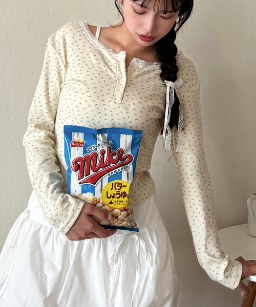 SHEPP(シープ)の「【累計お気に入り数1.3万人突破】フラワーレース ヘンリーネック ピチT/26SS(Tシャツ/カットソー・レディース・アイボリー/ブラック・M/S/L)」の15枚目の写真