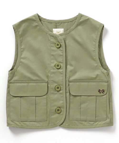 apres les cours（アプレレクール）の「カーゴポケットミリタリーベスト（ベスト・キッズ・カーキ・90/100/110/120/130/140）」の4枚目の写真