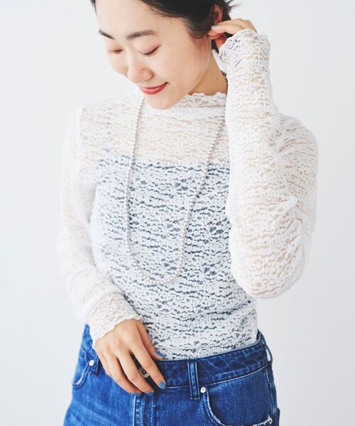 le.coeur blanc(ルクールブラン)の「チュールレースプルオーバー(Tシャツ/カットソー・レディース・ブラック/オフホワイト・38)」の1枚目の写真