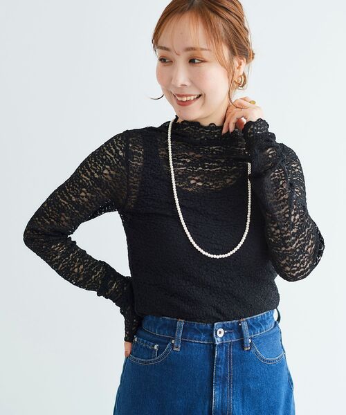 le.coeur blanc(ルクールブラン)の「チュールレースプルオーバー(Tシャツ/カットソー・レディース・ブラック/オフホワイト・38)」の2枚目の写真