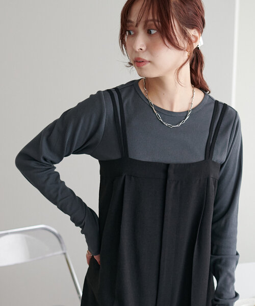 DISCOAT（ディスコート）の「【WEB限定】リブシアーロングスリーブ（Tシャツ/カットソー・レディース・イエロー/ブラック/チャコールグレー/オフホワイト/ブルー/ブラウン・FREE）」の9枚目の写真