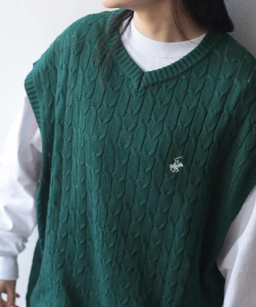 BEVERLY HILLS POLO CLUB(ビバリーヒルズポロクラブ)の「【BEVERLY HILLS POLO CLUB/ビバリーヒルズポロクラブ】ブランドワンポイントロゴ刺繍 ケーブル編みデザイン ニットベスト/オーバーサイズ/2024SS(ベスト・レディース・ブラック/ネイビー/グリーン/アイボリー・M/L/XL)」の19枚目の写真