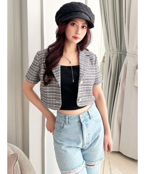 RESEXXY（リゼクシー）の「ツイードコンパクトジャケット【セットアップ着用可能】（テーラードジャケット・レディース・ピンク/ブラック/ブルー・FREE）」の11枚目の写真