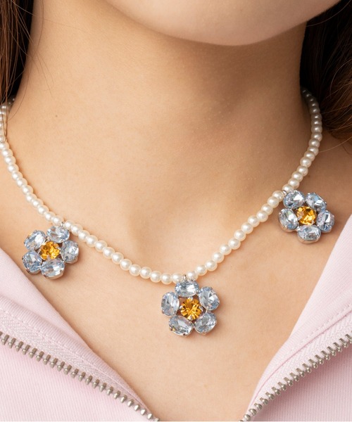 Casselini(キャセリーニ)の「Casselini(キャセリーニ)フラワービジューネックレス(ネックレス・レディース・クリア/ブルー/ブラック・FREE)」の15枚目の写真