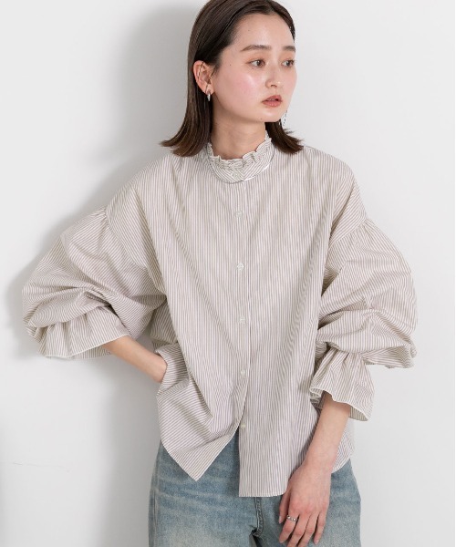 ad thie（アドティエ）の「キャンディスリーブ 2WAYブラウス（シャツ/ブラウス・レディース・サックスブルー系/グレイッシュベージュ/オフホワイト/ベージュ系・FREE）」の4枚目の写真