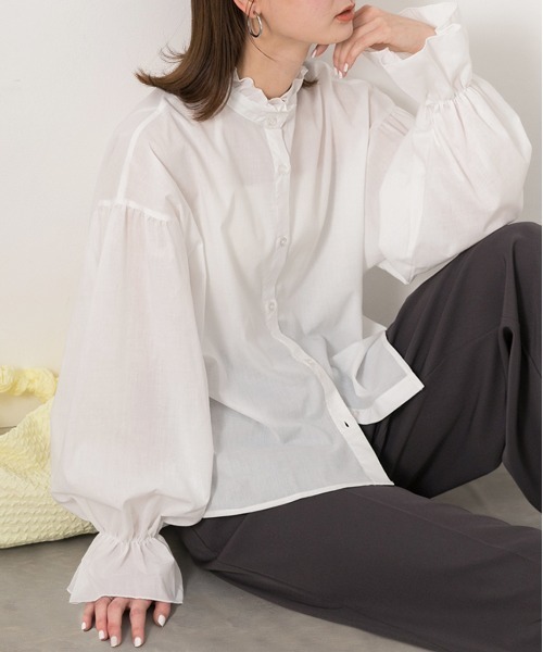 ad thie（アドティエ）の「キャンディスリーブ 2WAYブラウス（シャツ/ブラウス・レディース・サックスブルー系/グレイッシュベージュ/オフホワイト/ベージュ系・FREE）」の11枚目の写真