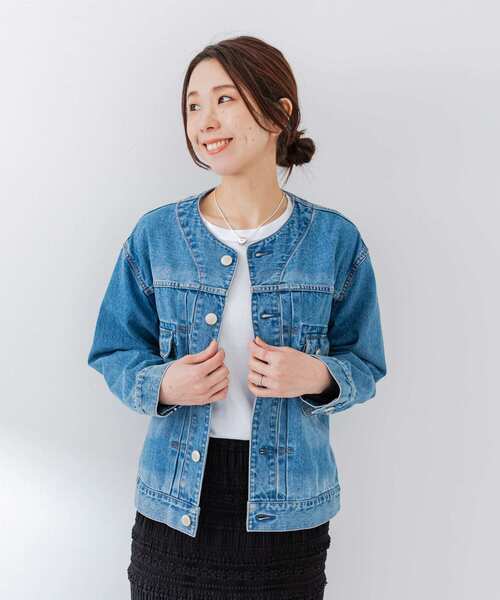 Moname（モナーム）の「Moname　CREW NECK JACKET（デニムジャケット・レディース・ライトブルー・FREE）」の3枚目の写真