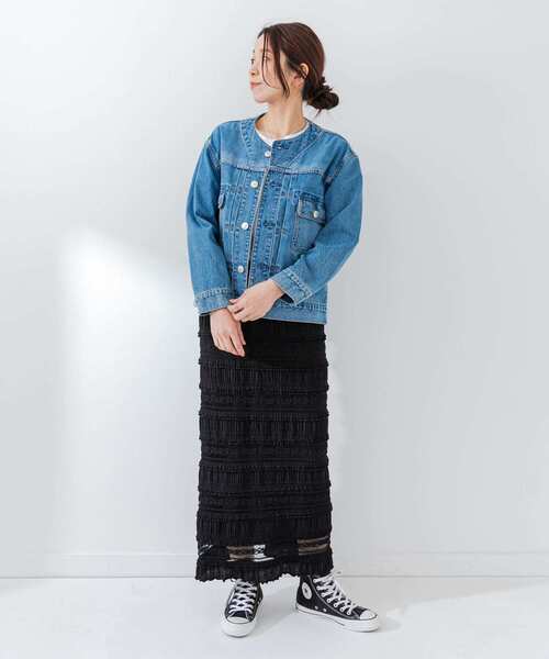 Moname（モナーム）の「Moname　CREW NECK JACKET（デニムジャケット・レディース・ライトブルー・FREE）」の7枚目の写真