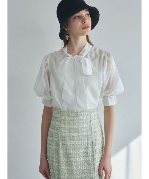 MERCURYDUO（マーキュリーデュオ）の「2WAYリボンパワショルブラウス（シャツ/ブラウス・レディース・ラベンダー/チャコールグレー/オフホワイト・FREE）」の9枚目の写真