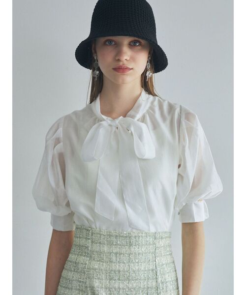 MERCURYDUO（マーキュリーデュオ）の「2WAYリボンパワショルブラウス（シャツ/ブラウス・レディース・ラベンダー/チャコールグレー/オフホワイト・FREE）」の12枚目の写真