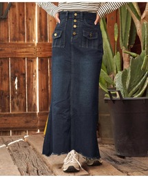 anap mimpi | デニム タイト 裾フリンジ ロング マキシ ワンピース(デニムスカート)