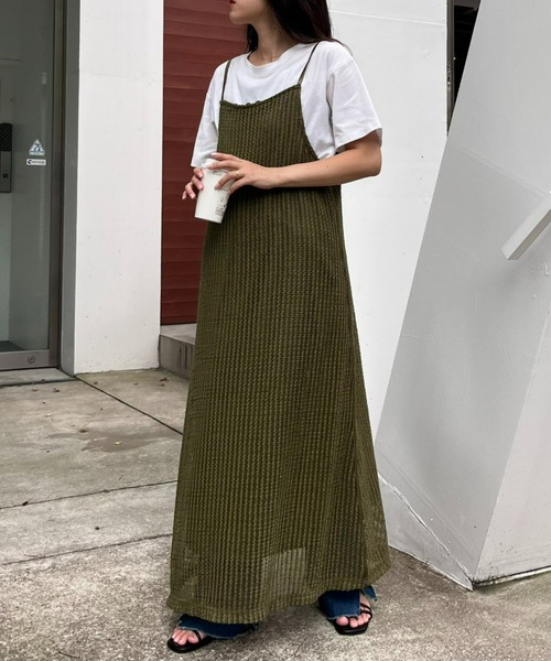 CIAOPANIC TYPY(チャオパニックティピー)の「【新色追加】メッシュキャミラインワンピース(ワンピース・レディース・ブラック/アイボリー/サックスブルー/カーキ/ブラウン・ONE SIZE)」の4枚目の写真