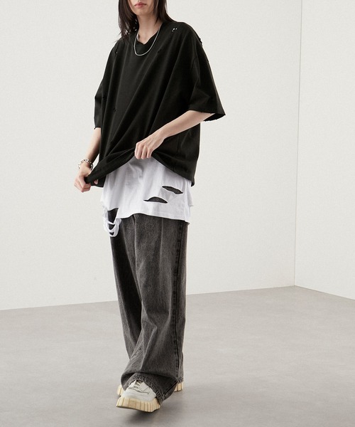 セール】【Alfred Alex】ヴィンテージダメージ加工ビッグTシャツ