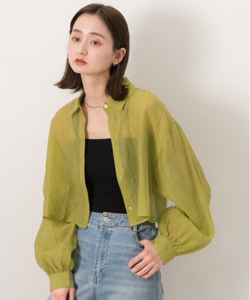 ad thie(アドティエ)の「サッカー素材 ショート丈シャツ(シャツ/ブラウス・レディース・オリーブ/ブラック/オフホワイト/サーモンピンク・FREE)」の21枚目の写真