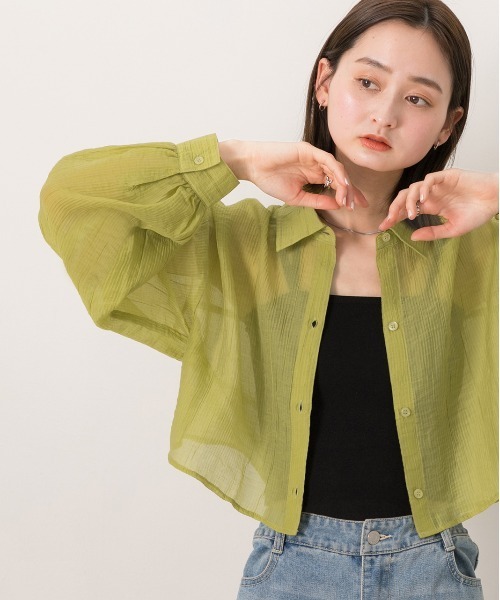ad thie(アドティエ)の「サッカー素材 ショート丈シャツ(シャツ/ブラウス・レディース・オリーブ/ブラック/オフホワイト/サーモンピンク・FREE)」の22枚目の写真
