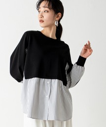 ニット セーター ストライプドッキングニット レディース Amazon | [KumiModa] ニットセーター レディース フェイク