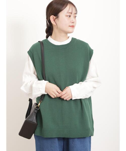 Samansa Mos2（サマンサ モスモス）の「前後2WAYクルーネックベスト（ベスト・レディース・グリーン/キナリ/ベージュ/チャコールグレー・F）」の4枚目の写真