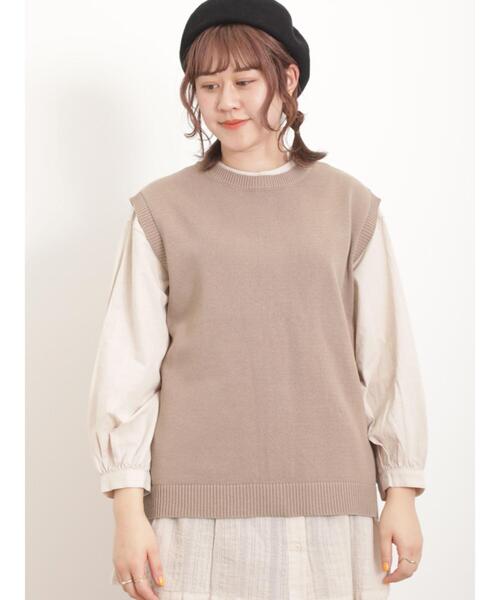 Samansa Mos2（サマンサ モスモス）の「前後2WAYクルーネックベスト（ベスト・レディース・グリーン/キナリ/ベージュ/チャコールグレー・F）」の10枚目の写真