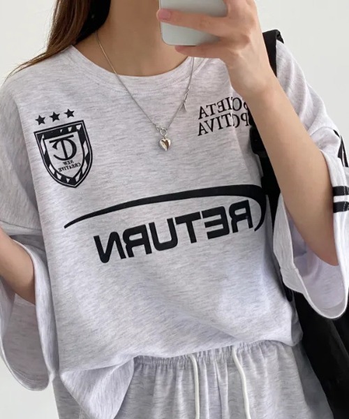 DEVICE(デバイス)の「ユニフォームTシャツ ゲームシャツ ブロークコア ブロケットコア トップス&ショートパンツ 2点セット ルームウェア セットアップ ワンマイルウェア(セットアップ・レディース・ブラック/ライトグレー/グレー・FREE)」の12枚目の写真