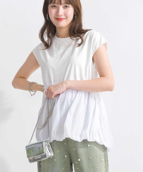 PICCIN(ピッチン)の「【WEB限定】異素材切り替えバルーンプルオーバー(Tシャツ/カットソー・レディース・ブラック/オフホワイト・M)」の2枚目の写真
