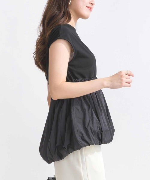 PICCIN(ピッチン)の「【WEB限定】異素材切り替えバルーンプルオーバー(Tシャツ/カットソー・レディース・ブラック/オフホワイト・M)」の10枚目の写真