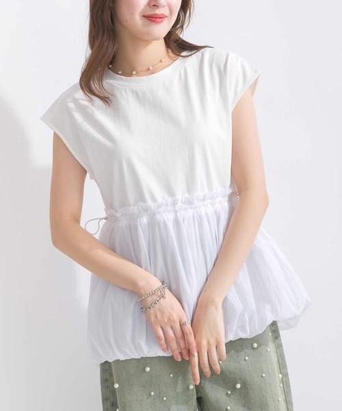 PICCIN(ピッチン)の「【WEB限定】異素材切り替えバルーンプルオーバー(Tシャツ/カットソー・レディース・ブラック/オフホワイト・M)」の4枚目の写真