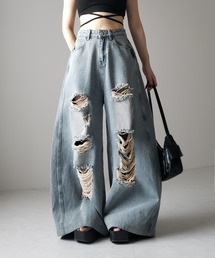 me+em select | 【 選べる３サイズ 】ヘビーワイドヴィンテージルーズダメージバギーデニム ／ Heavy wide vintage loose damaged baggy denim(デニムパンツ)