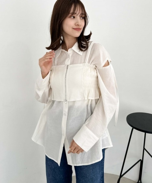 archives(アルシーヴ)の「ZIPビスチェXミドルシャツSET(シャツ/ブラウス・レディース・ブラック/オフホワイト/オレンジ/ブルー・MEDIUM)」の2枚目の写真