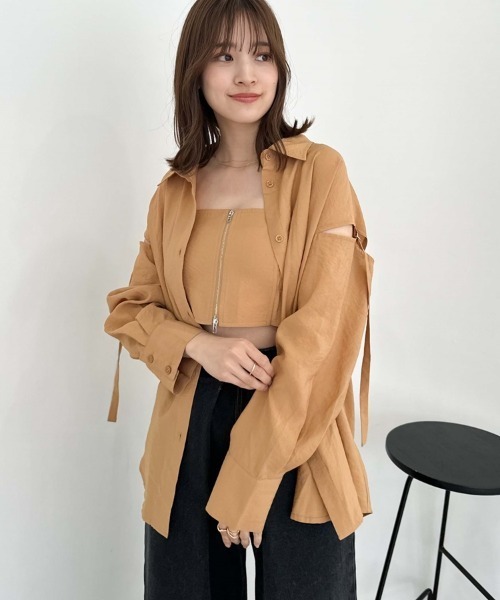 archives(アルシーヴ)の「ZIPビスチェXミドルシャツSET(シャツ/ブラウス・レディース・ブラック/オフホワイト/オレンジ/ブルー・MEDIUM)」の1枚目の写真