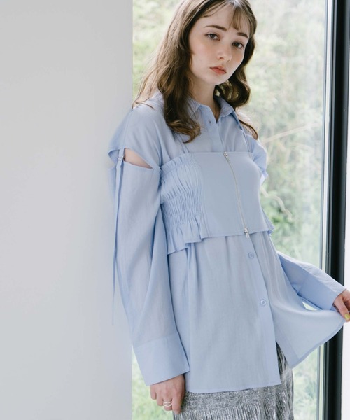 archives(アルシーヴ)の「ZIPビスチェXミドルシャツSET(シャツ/ブラウス・レディース・ブラック/オフホワイト/オレンジ/ブルー・MEDIUM)」の4枚目の写真