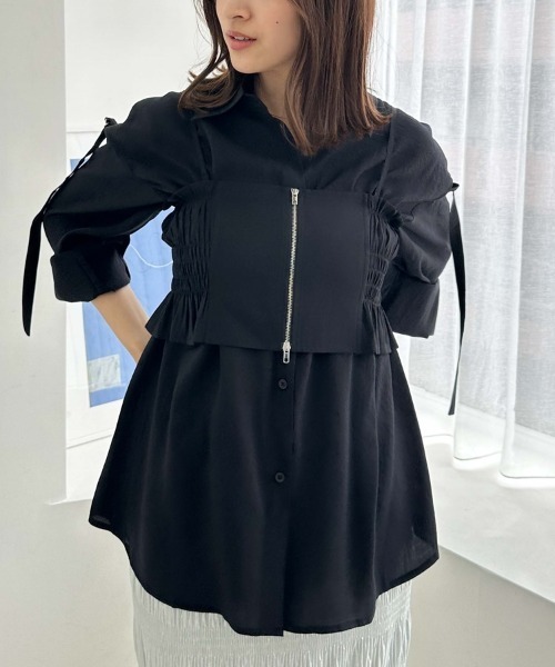 archives(アルシーヴ)の「ZIPビスチェXミドルシャツSET(シャツ/ブラウス・レディース・ブラック/オフホワイト/オレンジ/ブルー・MEDIUM)」の3枚目の写真