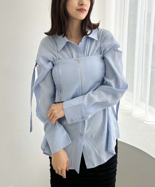 archives(アルシーヴ)の「ZIPビスチェXミドルシャツSET(シャツ/ブラウス・レディース・ブラック/オフホワイト/オレンジ/ブルー・MEDIUM)」の14枚目の写真