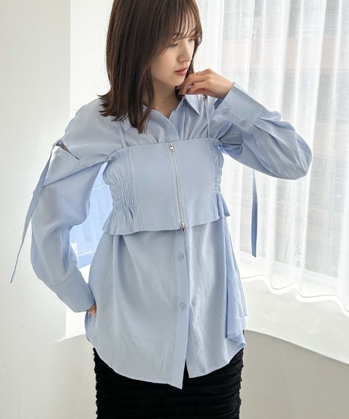 archives(アルシーヴ)の「ZIPビスチェXミドルシャツSET(シャツ/ブラウス・レディース・ブラック/オフホワイト/オレンジ/ブルー・MEDIUM)」の12枚目の写真