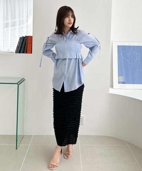 archives(アルシーヴ)の「ZIPビスチェXミドルシャツSET(シャツ/ブラウス・レディース・ブラック/オフホワイト/オレンジ/ブルー・MEDIUM)」の8枚目の写真