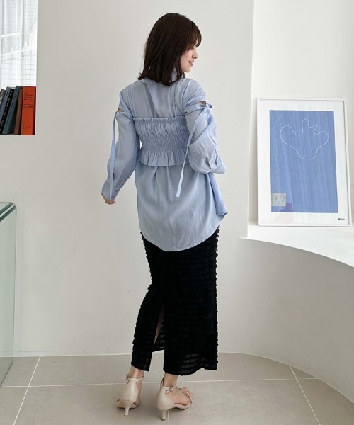 archives(アルシーヴ)の「ZIPビスチェXミドルシャツSET(シャツ/ブラウス・レディース・ブラック/オフホワイト/オレンジ/ブルー・MEDIUM)」の6枚目の写真